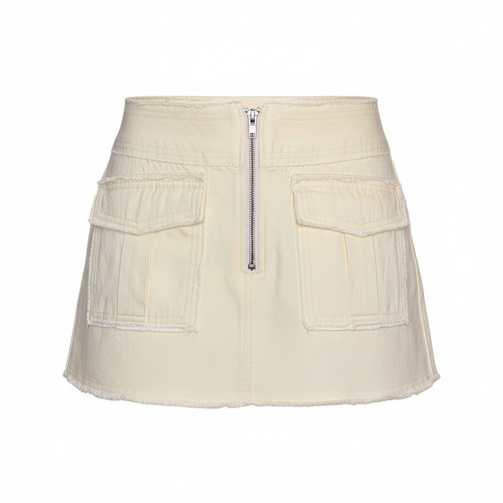 New Fashion Nova XS Beige Khaki Cargo Mini Skirt Y2k Zipper Retro Raw Hem